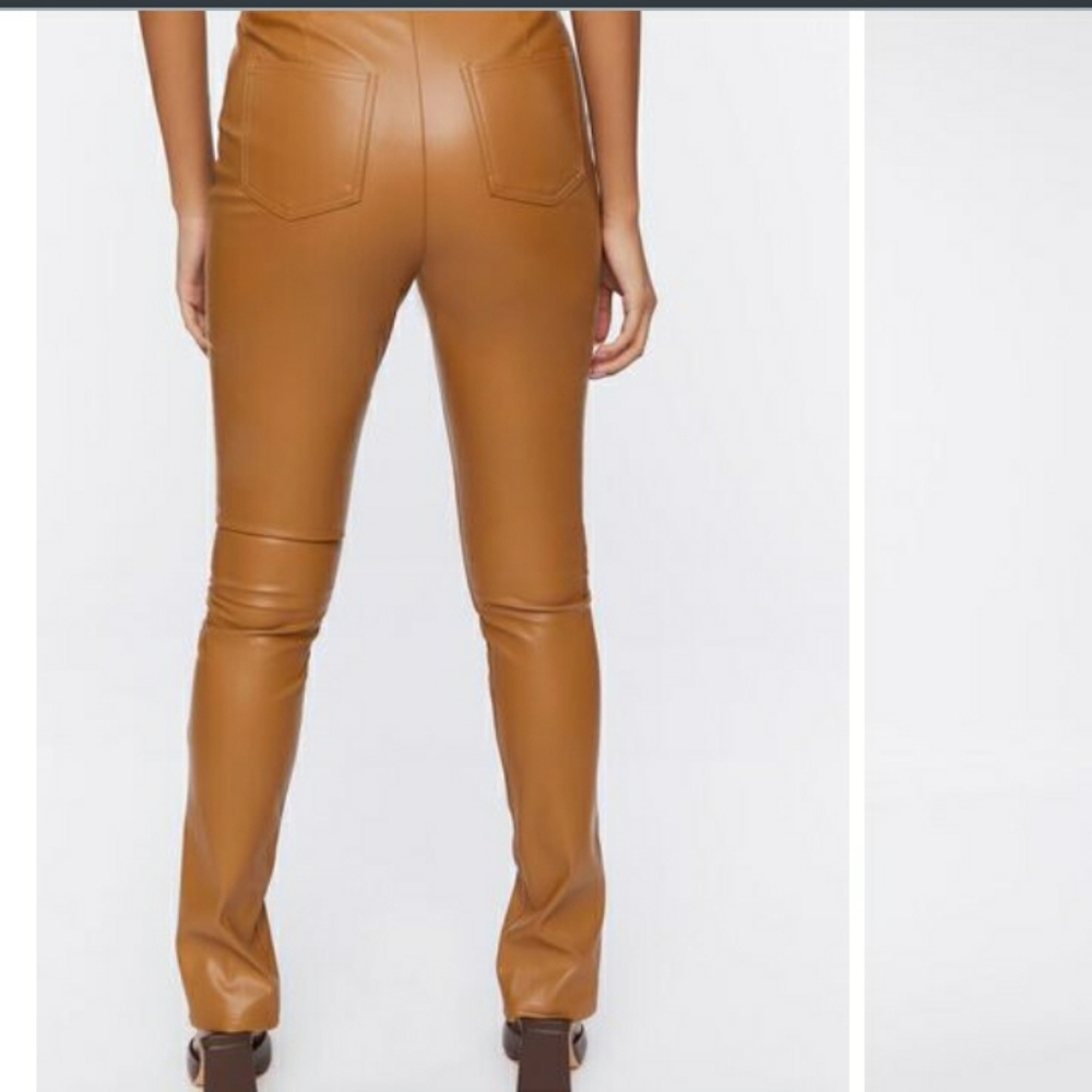 FAUX leather pants brown